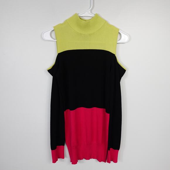 Vintage Wet Seal Green Black Hot Pink Turtleneck Sweateter - Picture 1 of 9